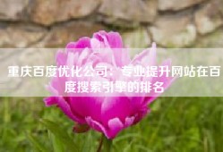 重庆百度优化公司：专业提升网站在百度搜索引擎的排名